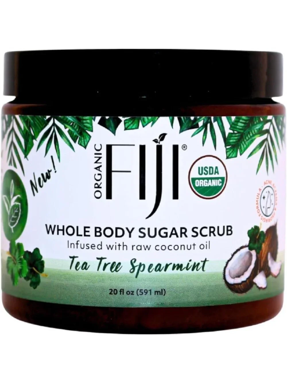 Organic Coconut Oil Sugar Scrub for Face & Body - Tea Tree Spearmint, 20oz